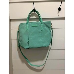 Vera Bradley Mint Green Nylon Quilted Tote Bag Crossbody Handbag Gold Hardware